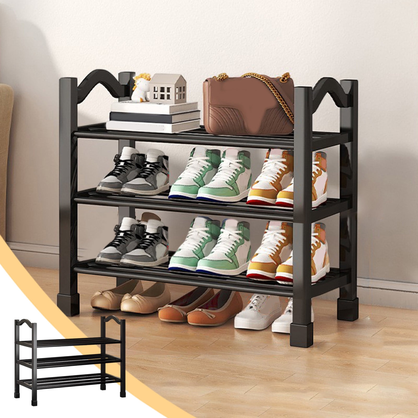 Wuztai Shoe Rack Storage Cabinet, Triplex Plastic Shoe Rack, 3 Tier Ventilated Shoe Organizer for Bedroom Closet Entryway