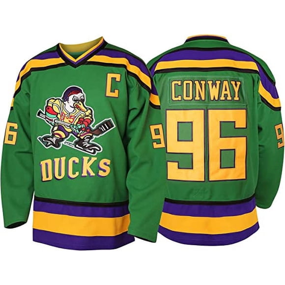 Men's Mighty Ducks 96 Charlie Conway 99 Adam Banks 33 Greg Goldberg Movie Hockey Jersey Green 96 L D01