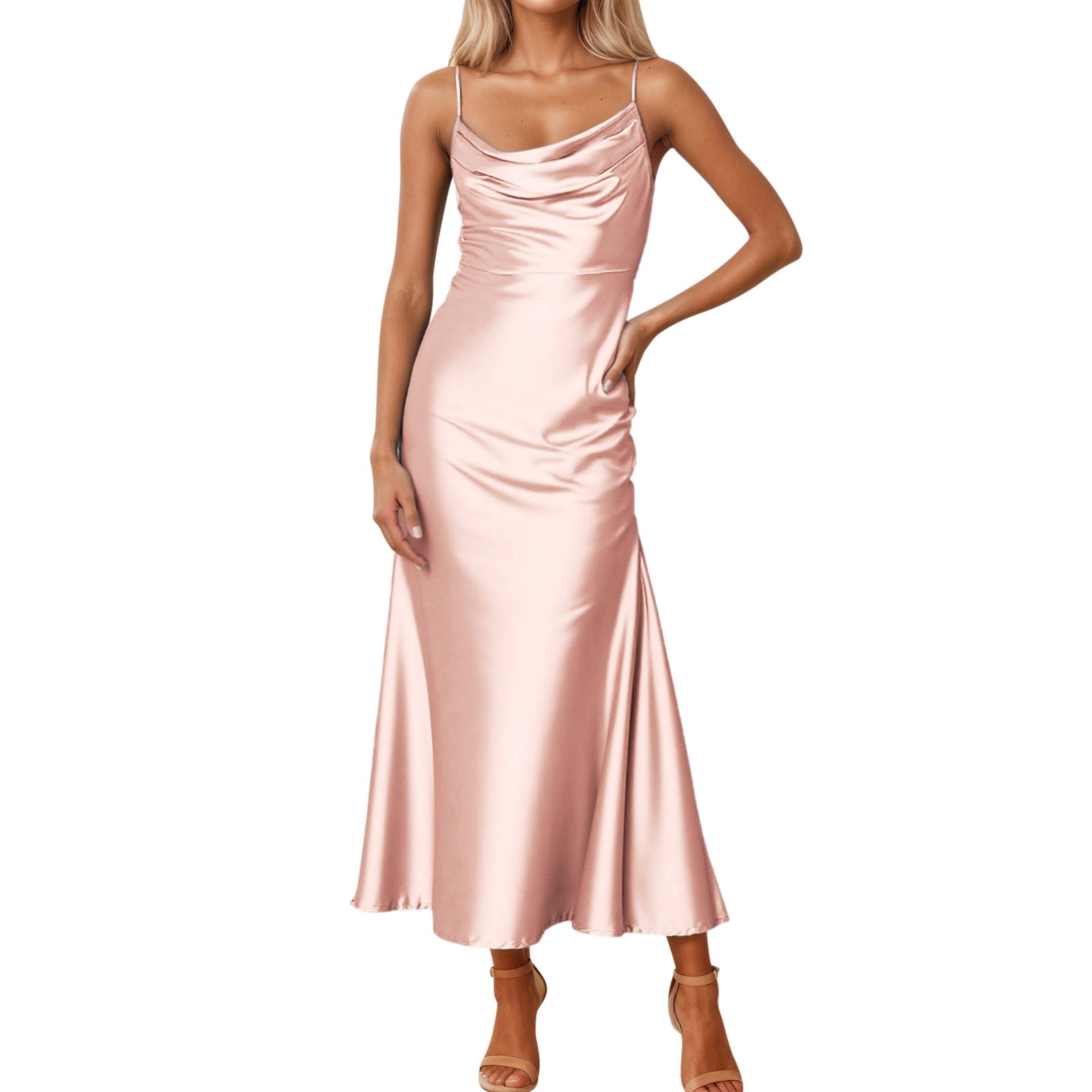 satin dress canada Plus Size Women's Elegant Satin Evening Gown