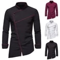 thumbnail image 4 of Men's Retro Mid-length Stand-up Collar Color Block Long-sleeved Shirt - Polyester, Breathable & Casual, 4 of 7