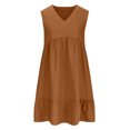 thumbnail image 4 of Yuyuzo Robes d'Été pour Femmes Sans Manches à Col en V Mini Robe T-Shirt Plissée à Volants Fluide Plage Vacances Robes d'Été, 4 of 6