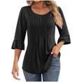 thumbnail image 1 of MeetoTime Tuniques pour Femmes Manches 3/4 Décontractées Col Rond Plissé Couleur Unie T-Shirt Pull, 1 of 6