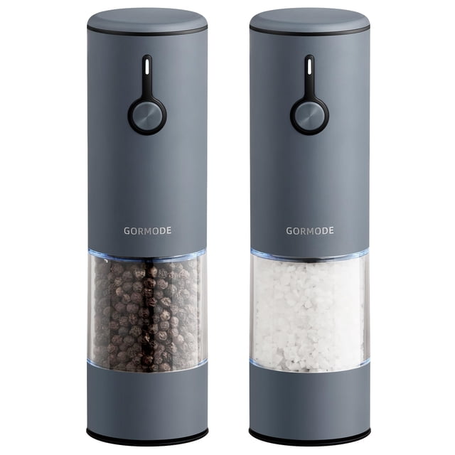 Stainless Steel Electric Salt and Pepper Grinder Set (Wedgwood Blue) - 2 Pack Rechargeable Mills with LED Light, 6 Adjustable Grind Modes & Rustproof Design - Premiu