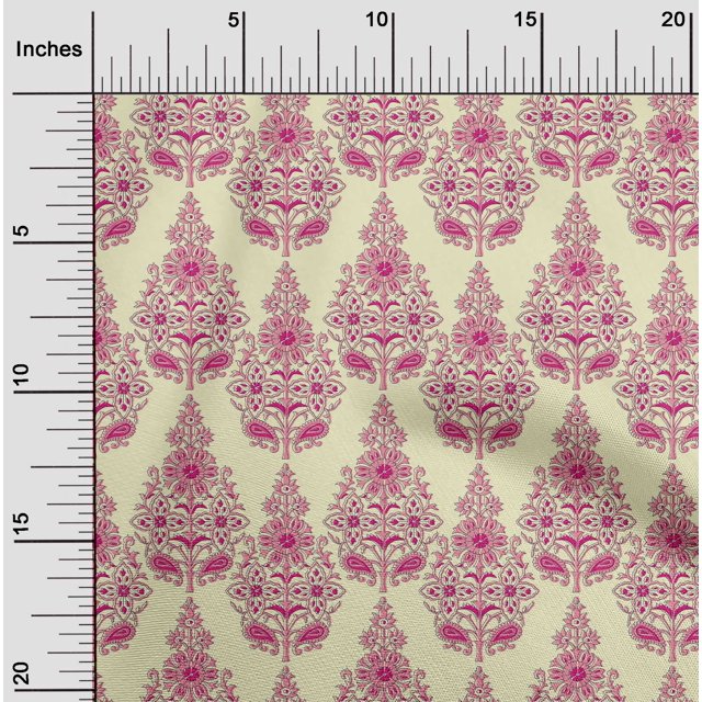 oneOone Silk Tabby Fabric Floral & Paisley Block Printed Fabric 1 Yard 42 Inch Wide