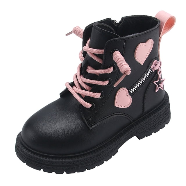 Kcodviy Children's Winter Leather Lace Winter Boot Up Stylish Color Matching Toddler Boots Side Zipper Boots