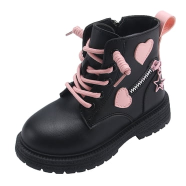 Kcodviy Children's Winter Leather Lace High Heels for Kids Size 13 Up Stylish Color Matching Healed Shoes for Girls Side Zipper Boots