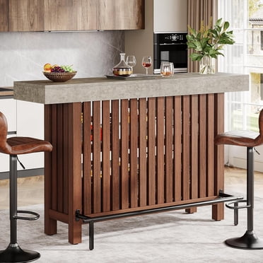 Tribesigns Meuble de Bar à Domicile Grand de 63 Pouces, Table de Pub Mini à 2 Niveaux avec Repose-Pieds, Armoire de Bar à Café Moderne pour Cuisine Familiale, Bistro, Salle à Manger, Salon