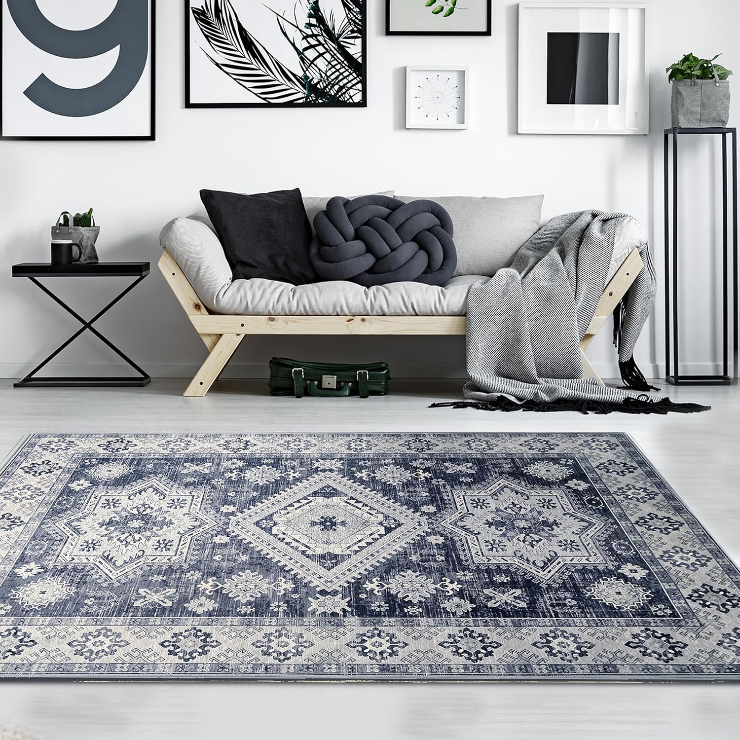 JV Home Tapis Napoli Gris 4'x6' Tapis Lavable Antidérapant