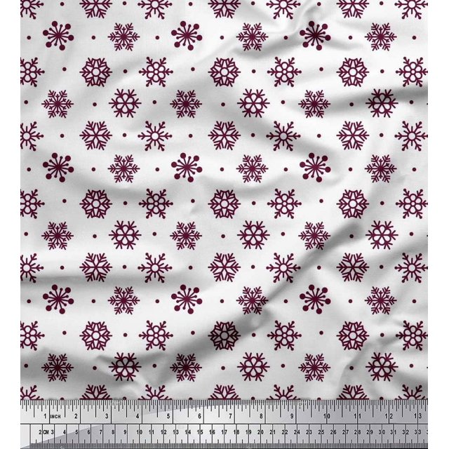 Soimoi Poly Georgette Fabric Dot & Snow Flakes Floral Print Fabric by Yard 52 Inch Wide