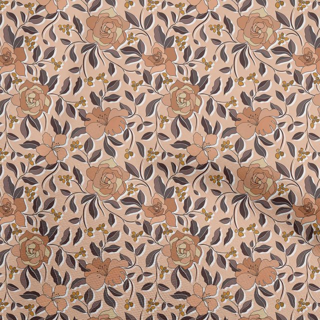 oneOone Tissu Polyester Spandex Orange Floral Rétro Matériel de Couture Imprimé Tissu au Mètre 56 Pouces de Large