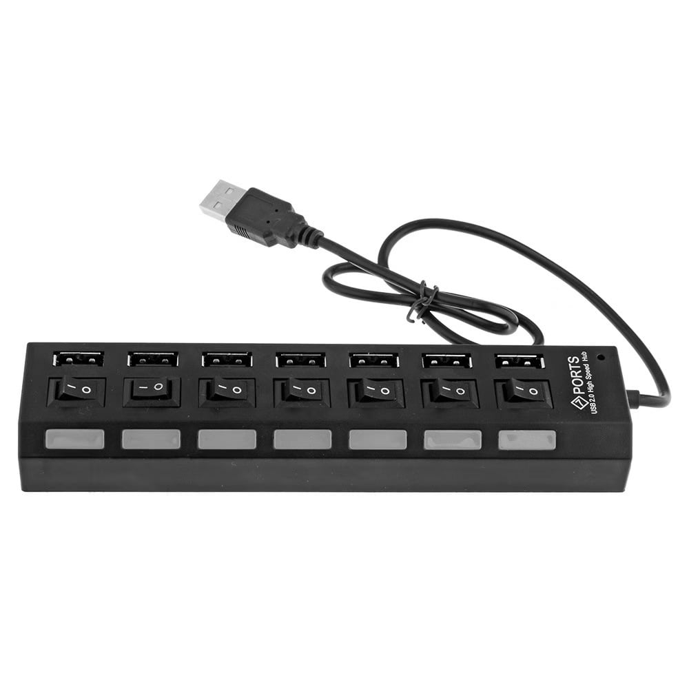Yeacher 7 Ports USB Hub Splitter with On/Off Switches Long Cord for Laptop Desktop PC Computer Charging Devices Data Transfer