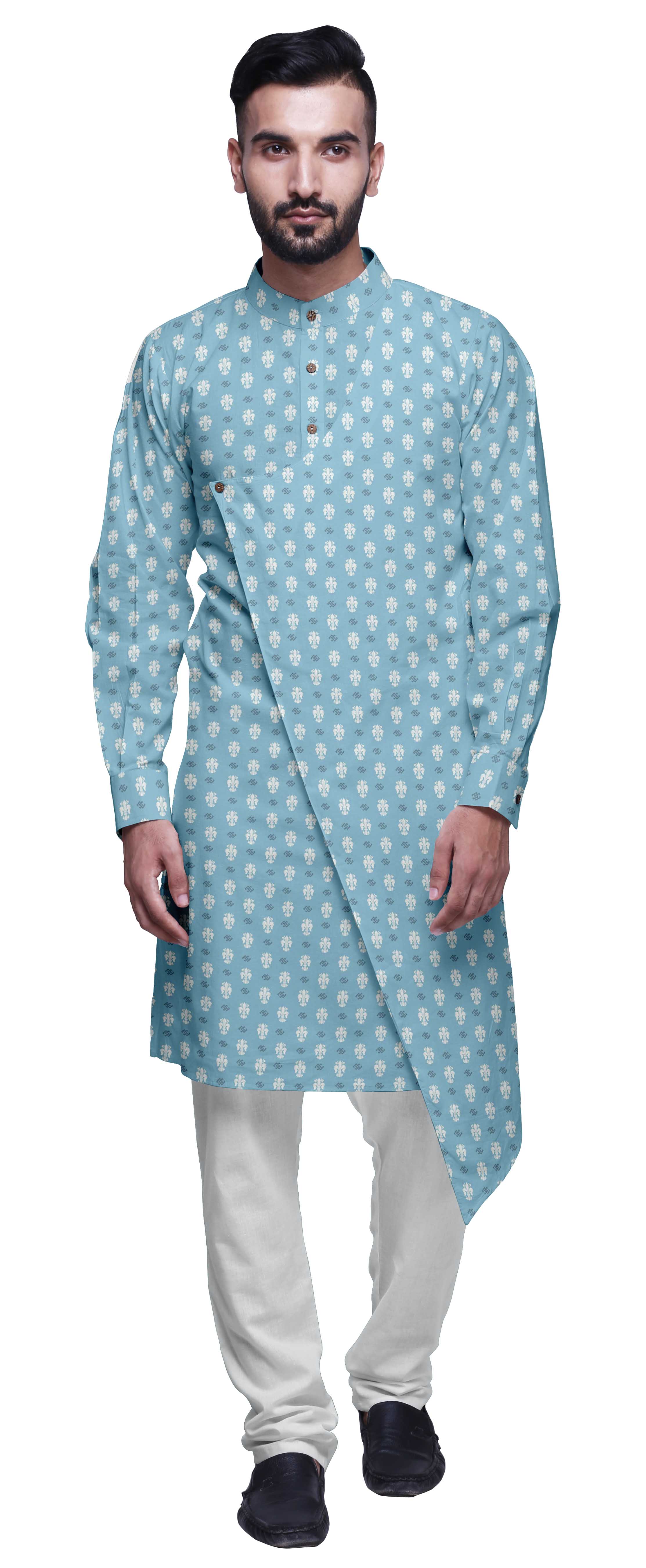 Atasi Party Wear Kurta Pajama For Men Mandarin Collar Ethnic Printed Kurta Set