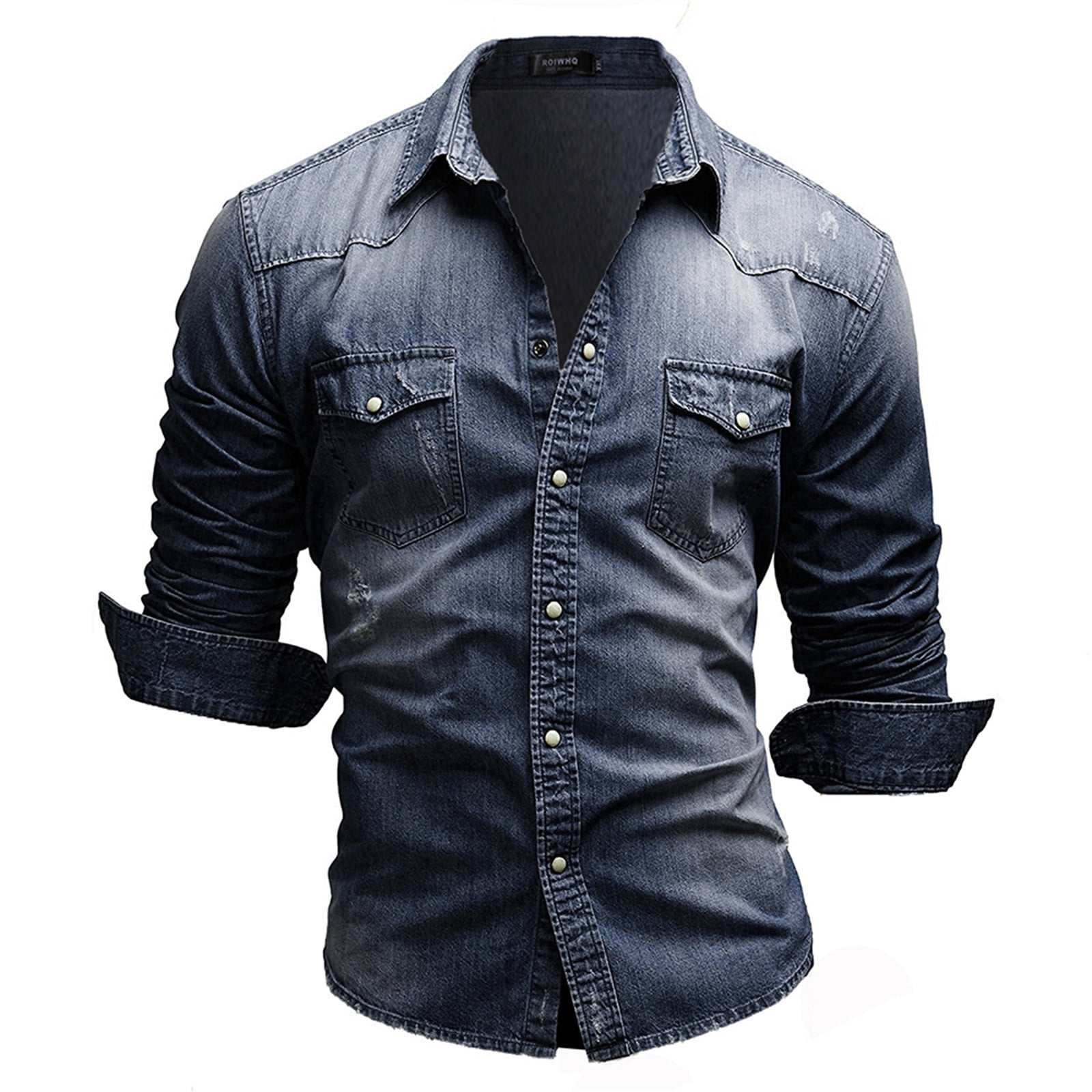 Homme Denim à Manches Longues Robuste à Boutons Basique Uni Blouse T-Shirt Haut