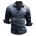 thumbnail image 1 of Men Denim Long-Sleeve Beefy Button Basic Solid Blouse Tee Shirt Top, 1 of 9