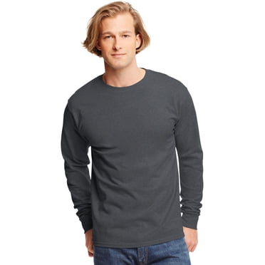 Hanes Mens TAGLESS Long-Sleeve T-Shirt - Best-Seller, M, Charcoal Heather, M