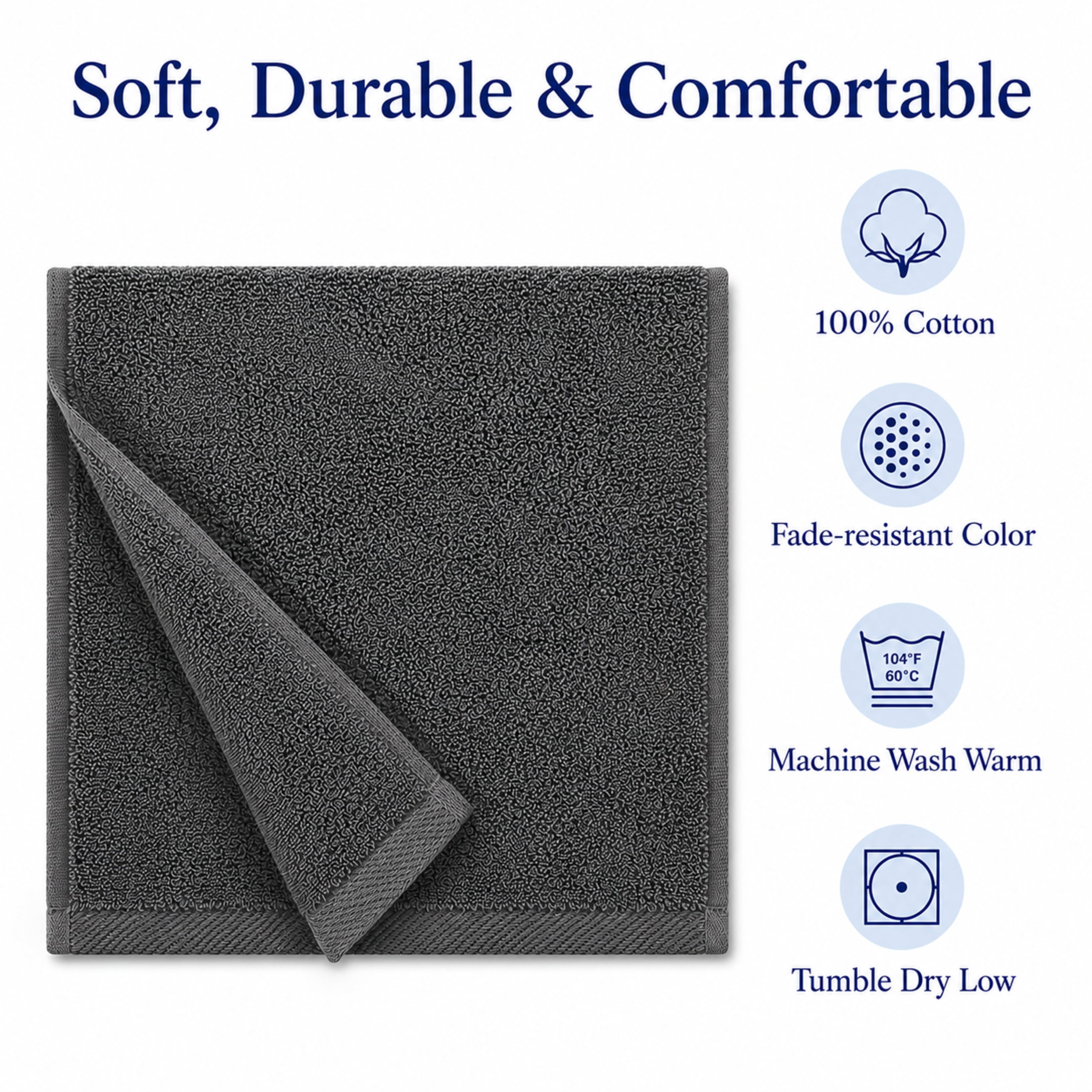 Swift Home 2 Pack Bath Towel Set – 100% Cotton, Luxuriously Soft, Highly Absorbent, Quick Dry, Grey
