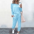 thumbnail image 1 of Simua Ensemble 2 Pcs pour Femmes Col Rond Manches Longues Pantalon Grand Taille Haute Élastique Pantalon Long Fluide avec Poche, 1 of 6