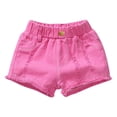 thumbnail image 2 of Clearance & Promo,Versatile Denim Shorts, Solid Color, Button Pocket, Ripped Style, For Kids, Comfortable Fit, Playtime Fashion, Kids Shorts Practical and Stylish|Cotton,Hot Pink,Sopatenor, 2 of 2