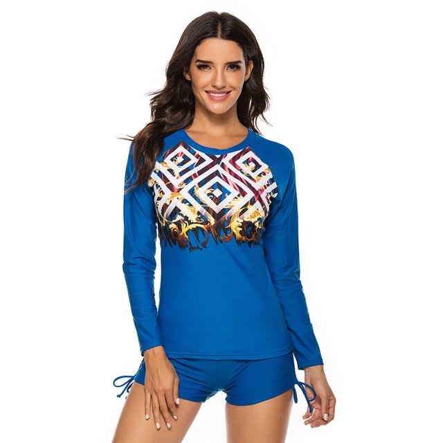 Coofit Two Piece Swimsuit Set Long Sleeve Sun Protection Rash Guard Wetsuit for Women