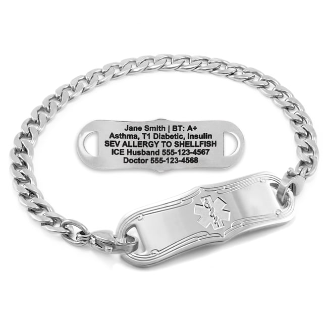 MedicEngraved Stainless Steel Custom Medical Alert Bracelet - 5mm Curb Link