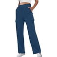 thumbnail image 2 of LLYwey Clearance Sales Plus Size Pants for Curvy Women Ladies Fashionable Solid Color Drawstring with Pockets Ankle Binding Sweatpants Work Pants New Full Length Pants Regular Fitted Dark Blue XL, 2 of 8
