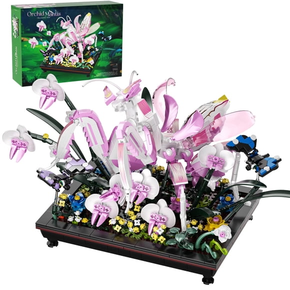 Orchid Praying Mantis Flowers Bonsai Building Set, Compatible with Lego Insects Nature Inspired STEM Kit for Adults, Stunning Desk Decor for Home/Off