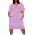 thumbnail image 2 of BEFOKA Robe pour Femme Grande Taille, Liquidation de Robes d'Été pour Femmes, Robe Unie Grande Taille à Manches Courtes et Col avec Poches pour Femme, 2 of 5