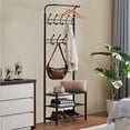thumbnail image 2 of Metal Coat Rack Shoe Bench, Freestanding Hall Tree Tree with 18 Hooks, Entryway Hallway Shoe Bench with Coat Hat Umbrella Rack Storage Organizer, 2 of 8