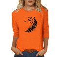 thumbnail image 1 of Dadaria Tee Femmes Chemise Orange Manches 3/4 T-Shirt Col Rond Grandes Tailles Hauts Été Chandail Blouses 3TG, 1 of 4