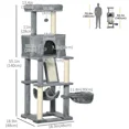 thumbnail image 2 of 55" Cat Tree for Indoor Cats, Cat Tower, Kitty Activity Center with Cat Bed Ramp Condo Hammocks Hanging Ball Toys Sisal Rope Scratching Post, Grey, 2 of 5