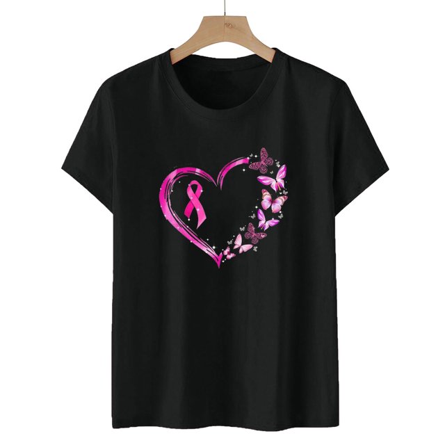 Lenago Blouses pour Femmes Habillées Décontractées Mode Décontractée Femmes Manches Courtes Imprimées Dames Manches Courtes Col Rond Blouses Hauts T-Shirt Chemises Cancer du Sein pour Femmes en Liquidation