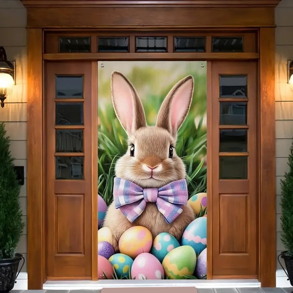 LSLJS Easter Door Curtain Suitable for Large Party Supplies Room Garden Wall Decoration Holiday Decoration Background Banner, Festival Banners Easter Decorations