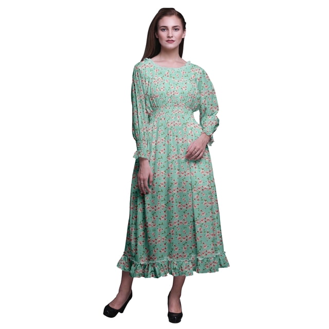 Bimba Floral Ladies Printed Boho Gypsy Summer Smocked Maxi Long BeachDress-Large