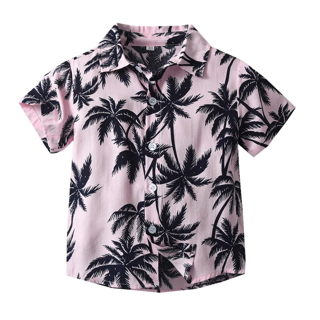 Chemises Garçons Été Plage Hawaïenne Florale Manches Courtes Décontractée Chemise à Col Rose 2-3 Ans