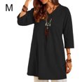 thumbnail image 1 of Women Dress V Neck Summer Clothes Solid Color Dress Cotton Linen Solid Color Dress, Black, M, 1 of 4