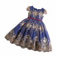 thumbnail image 2 of RXIRUCGD Robe à Manches Longues en Velours Style Cour pour Fille (Bleu Foncé, Taille:1 Ans), 2 of 9