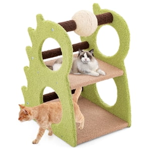 Gymax 2-Tier Tour de l'arbre de chat dinosaure avec tige d'escalade sisale rotative