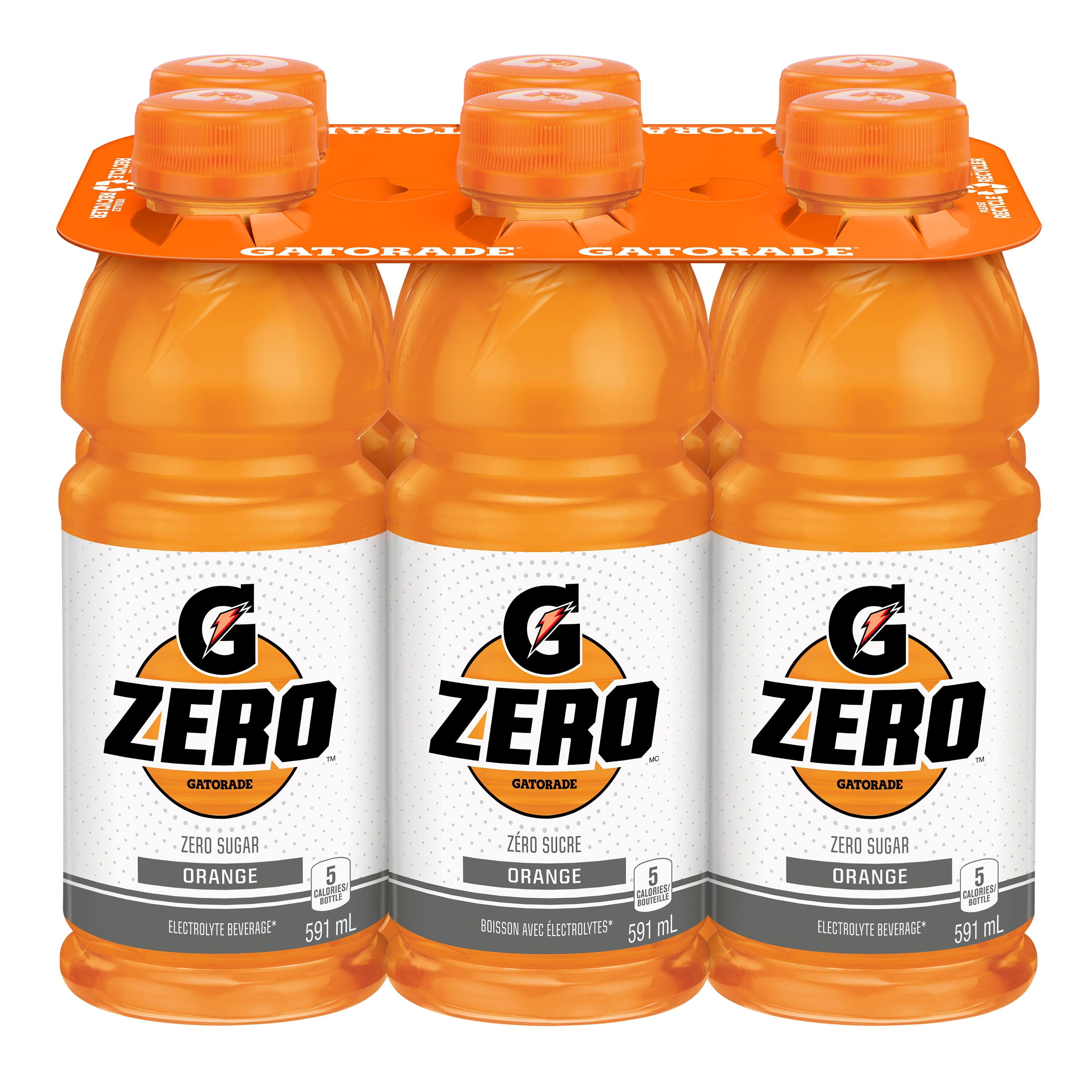 Gatorade Zero Sugar Orange Electrolyte Beverage 6 x 591 mL, Bottles