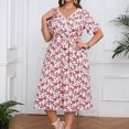 thumbnail image 1 of Ovzne Robes pour Femmes 2025 Robe Mode Femmes Impression Fleur Dentelle Col en V Manches Courtes Taille Élastique Robe de Vacances Manches Courtes Imprimée Liquidation, 1 of 7