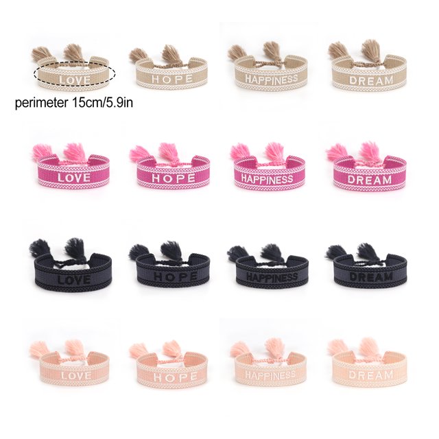 Baohd Polyester Adjustable Rope Bracelet With Precision Embroidery For Women Vintage Woven Tassels Light pink hope