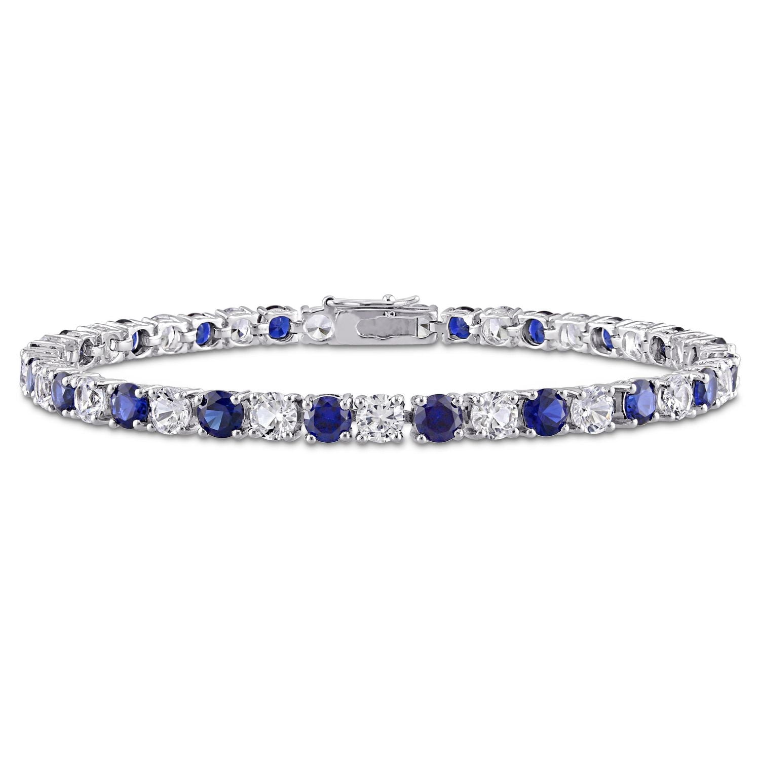 Bracelet tennis Tangelo avec saphirs bleus et blanc synthétiques 14-1/4 CT PBT en argent sterling, 7.25 po