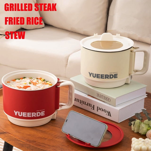 Portable Mini Rice Cooker and Hot Pot for Ramen, Steaming, and Soup - 1.2L Non-Stick Electric Pot for Dorms, Office, and Travel