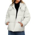 thumbnail image 1 of ManxiVoo Womens Cropped Puffer Jacket Winter Warm Quilted Coat With Removable Hood And Pockets L Size White, 1 of 4