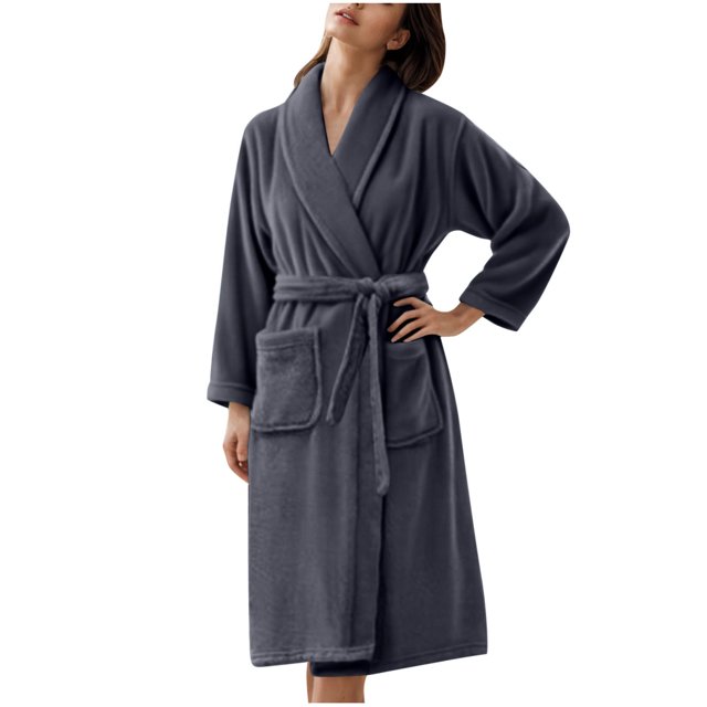 Women's Robe Fleece Plush Soft Fluffy Fuzzy Cozy Winter Warm Lightweight Kimono Robes Knee Length Bathrobe