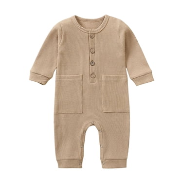 FAIWAD Barboteuse à Manches Longues pour Bébé Garçon Fille Col Rond Couleur Unie Combinaison Décontractée de Printemps