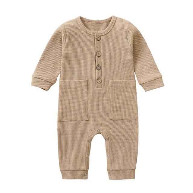 FAIWAD Barboteuse à Manches Longues pour Bébé Garçon Fille Col Rond Couleur Unie Combinaison Décontractée de Printemps