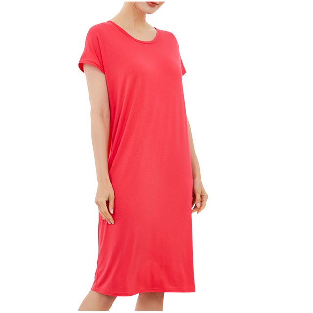 Besolor Chemises de Nuit Grande Taille pour Femmes Été Confortables à Manches Courtes Col Ras du Cou Vêtements de Nuit Chemises de Sommeil Robe de Nuit