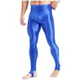 thumbnail image 4 of YUUMIN Men's Shiny Compression Pants Oil Glossy Stretchy Workout Sports Base Layer Trousers Blue A L, 4 of 6