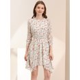 thumbnail image 4 of INSPIRE CHIC Robe Fleurie pour Femme Froncée Manches 3/4 Ourlet Asymétrique Robes Smockées Blanc m, 4 of 6