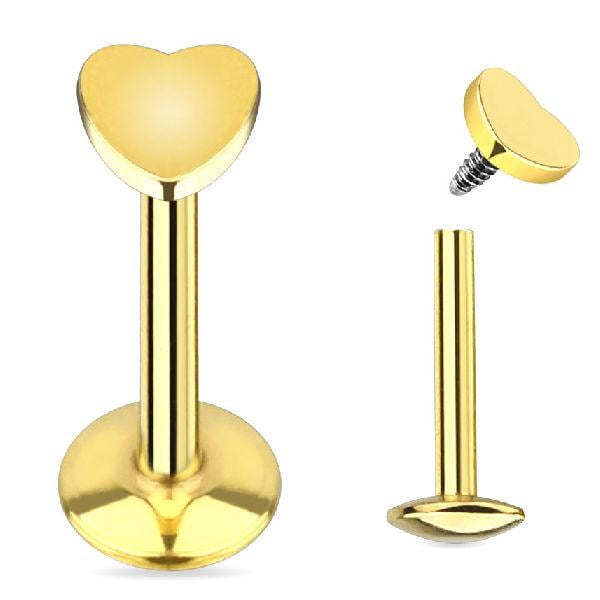 Filetage Interne 16 g Labret / Monroe avec Cœur à Dessus Plat - 3 Couleurs Disponibles